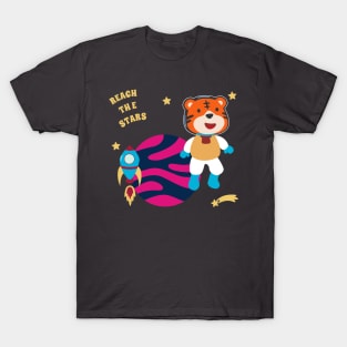 Space tiger or astronaut in a space suit with cartoon style. T-Shirt